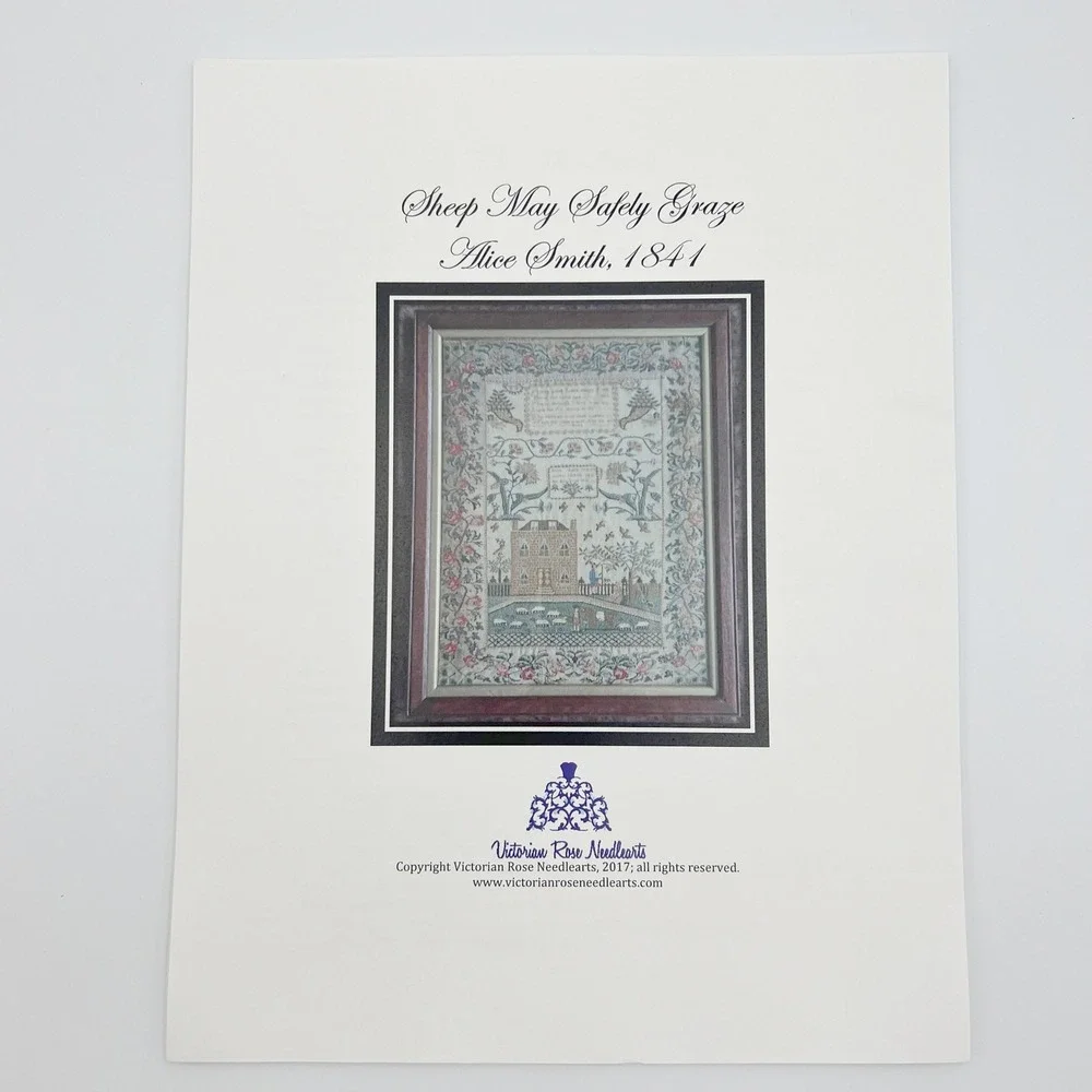 Victorian Rose Needlearts Sheep May Safely Graze Alice Smith 1841 Sampler Chart